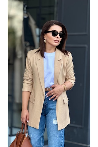Taş Tek Düğme Yün Efekt Blazer Ceket Taş
