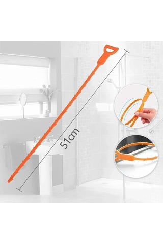 Mufunye Ev Boruları İçin Saç Ve Kirlik Temizleyici Aleti, 51 Cm Uzunluk, Esnek Plastik, 2'li Set, Derinlemesine Temizleme Portakal