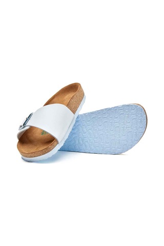 Comfortfusse Adal - Kadın Ortopedik Hakiki Deri Tek Bantlı Terlik Beyaz