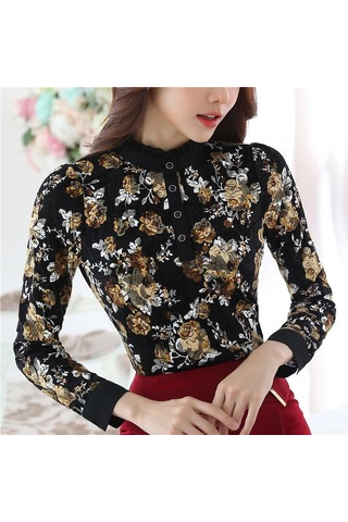 Emin Xıao Hikayesi Moda Kadın Bluzlar 2019 Artı Boyutu Witner Bluz Kadın Gömlek Uzun Kollu Tops Siyah