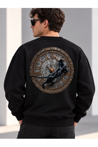 Gıovera Panther Time Premium Oversize Erkek Sweatshirt Siyah