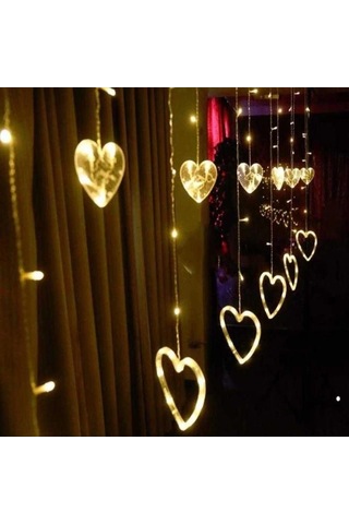 Kalp Dekorlu Animasyonlu Perde Led Işık 3 Metre Çok Renkli