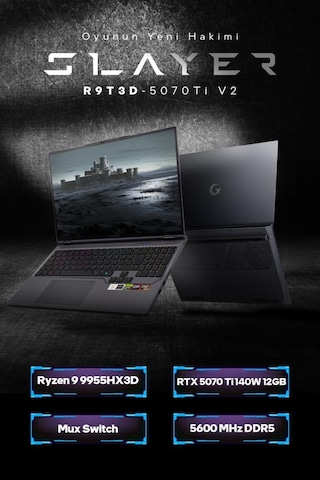Game Garaj Slayer R9t3d-5070ti V2 C5 Amd Ryzen 9 9955hx3d 32gb Ram 2tb Ssd Rtx5070ti 16" 300hz Qhd+ Ips Freedos