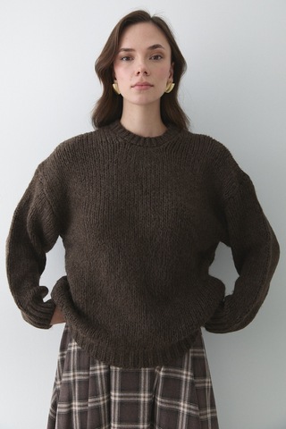 Vanilya Uzun Kollu Relax Kazak - 251091 Kahverengi