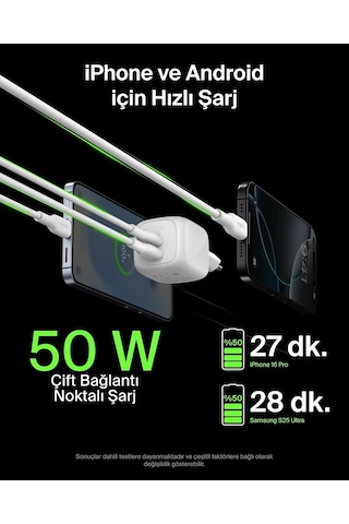 Belkin Boostcharge Pro 2 Bağlantı Noktalı Usb-c Gan Şarj Cihazı 67 W, 2x Usb-c, Beyaz