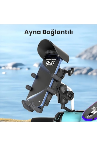 Bix Bmph05 Ayna Bağlantılı Güneş Ve Yağmur Korumalı 360 Ayarlanabilir Motosiklet Telefon Tutucu Siyah