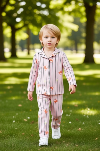 Frm Çizgili Ve Ayıcık Desenli Erkek Çocuk Konforlu Pijama Takımı Kali Pudra
