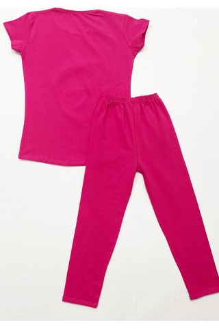 Kız Çocuk Taytlı Takım Saç Bandı Hediyeli Baskılı C64 Fuşya