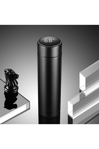 Jeemson 500ml Akıllı Sıcaklık Göstergeli Termos Bardak - Lcd Dokunmatik Ekran, 304 Çelik, Sızıntısız, Siyah Seyahat Kaski Siyah