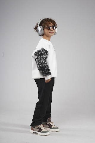 King-Brich Kingbrich Kids Bisiklet Yaka Kolu Garnili Baskılı Çocuk Sweatshirt Ekru