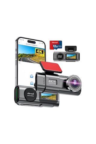 4k Wifi Ön Araç İçi Kamera, Uygulama Kontrolü, 64 G Sd Kart Ve Çıkarılabilir Tutuculu, 1,47 İnç Ips Ekran, 170
