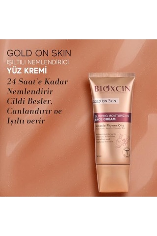 Bioxcin Gold On Skin Işıltılı Nemlendirici Yüz Kremi Hyalüronik Asitli, Pantenollü, Çiçek Yağları İle Zenginleştirilmiş, Tüm Cilt Tipleri İçin, 50 Ml