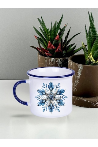 Deepcraft Best Quality Enamel Mavi Kulp Kupa Yılbaşı,sevgililer Günü, Hediyelik Kupa 300ml Beyaz