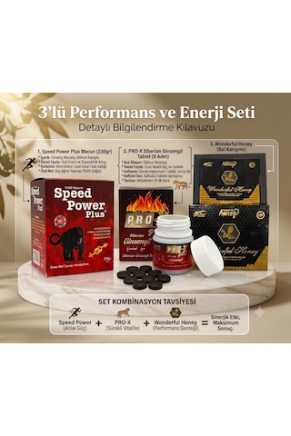 Speed Power Plus Macun 230 Gr + Pro-x Siberian Ginsengli Tablet + Wonderful Honey Ballı Bitkisel Karışım 3'lü Enerji Ve Seti