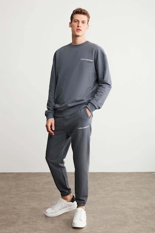 Raırok  Erkek Içi Polarlı Comfort Oversize Nakışlı Koyu Gri Sweatshirt