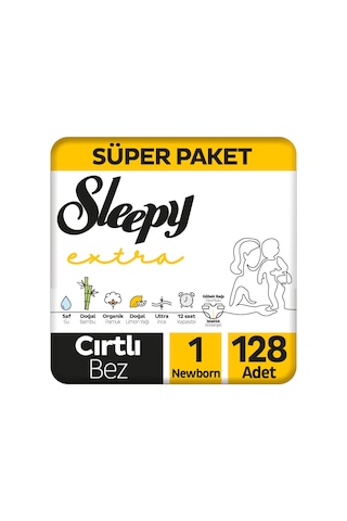 Sleepy Extra Günlük Aktivite Yenidoğan Bebek Bezi 1 Numara Süper Paket 128 Adet 2'li