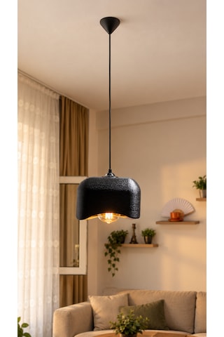 Beton Görünümlü Tekli Kare Sarkıt Avize Modern Bohem Salon Mutfak G95 Rustik Led Ampul Hediyeli Siyah