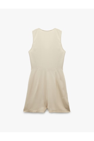 Koton V Yaka Kolsuz Düğmeli Keten Karışımlı Mini Tulum Bej 5sal40031ıw Ekru