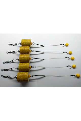 Küspe Aparatlı Yassı Sarı Boncuklu Sazan Takımı 5 Li Set