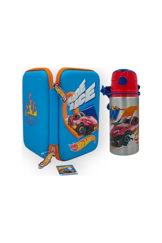 Buyuk Kalem Çantası , Hot Wheelssanslı Özel Koleksiyon Alüminyum Matara Premium Set MAvi