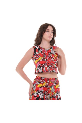 Mıckey Mouse Çizgi Film Karakterli Alt Üst Crop Şort Takım-435-kırmızı Kırmızı