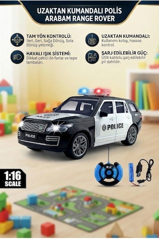 1:16 Ölçekli 2.4 Ghz Full Fonksiyon Range Rover Uzaktan Kumandalı Şarj Edilebilir Polis Aracı Siyah