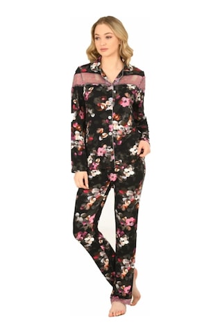 Jiber Kadın Viskon Önü Düğmeli Desenli Kışlık Pijama Takımı 3903 - 1 Adet 001