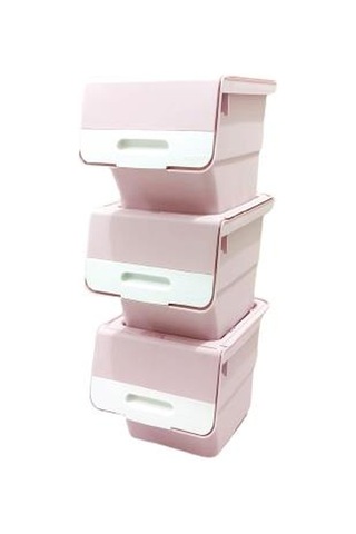 Geseus Motek Organızer Tekerlekli Eşya Ve Erzak Kutusu 3x12 Lt-Mt07 Pembe+Beyaz