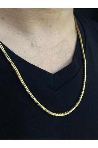 Vog Unisex 2.5mm 60 Cm Çelik Tilki Kuyruğu Sarı Renk Sevgiliye Eşe Babaya Hediye Kolye Sarı