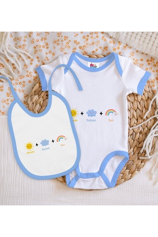 Bk Kids Annem Babam Ben Tasarımlı Mavi Bebek Body Zıbın Ve Mama Ö Çok Renkli