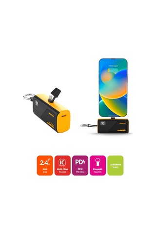 Polosmart Psm131 5000 Mah Powerbank 20w Pd Hızlı Şarj Lightning Soketli Göstergeli Sarı Sarı