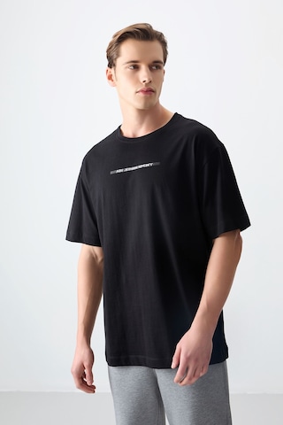 Air Jones Tommy Life Siyah %100 Pamuk Kalın Yumuşak Dokulu Oversize Fit Baskılı Erkek T-shirt - 88358 Siyah