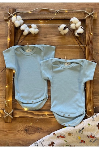 Betül Bebek Kısa Kollu 2'li Organik Pamuk Çıtçıtlı Bebek Body&zıbın 2adet Mavi