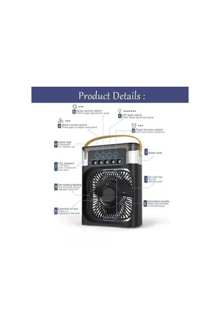 Black Yeni 3 In 1 Fan Klima Ev Küçük Hava Soğutucu Led Gece
