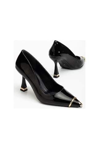 Suins Clove Model Kadın Topuklu Burnu Metal Detaylı Stiletto Ayakkabı Siyah