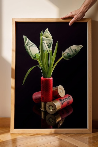 Fişek İçinde Dolar Çiçekleri Çerçeveli Tablo Genç Odası Gaming Room Modern Ofis Modifiye Sanat