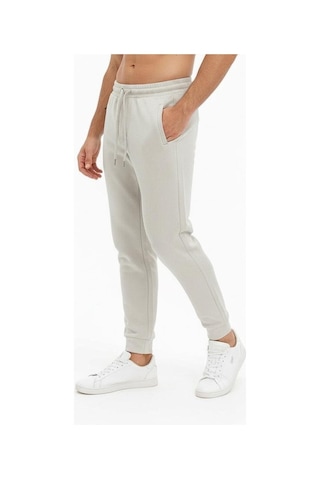 Plus Scorpion Erkek Slim Fit Eşofman Altı Pamuklu Kumaş, Fermuarlı Cepli, Rib Paça Gri