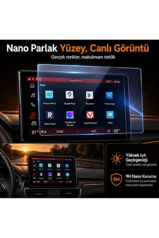 Renault Boreal 10 İnç İle Uyumlu Ekran Koruyucu Multimedya 9h Nano Parlak, Kırılmaz Cam, Çizilmeye Dayanıklı Koruma