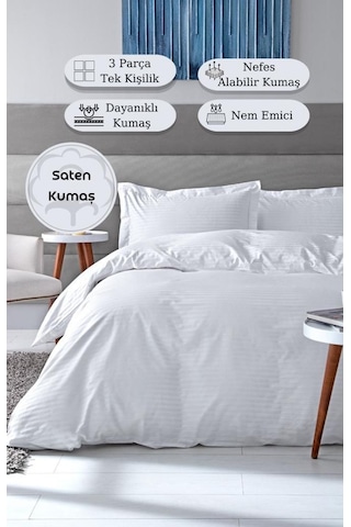 Beyaz Otel Tipi Pamuk Saten Tek Kişilik Nevresim Takımı Beyaz