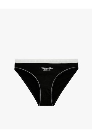Koton Pamuklu Rahat Kalıp Normal Bel Kontrast Dikişli Baskılı Brief Külot Siyah 7wlk30110mk