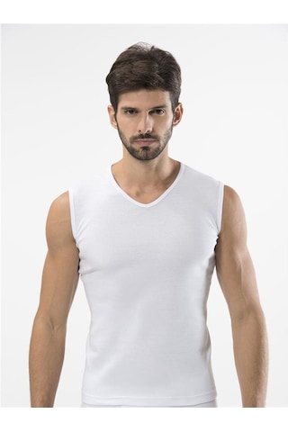 Türen 158 Spor V Yaka Erkek Atlet İkili Paket-beyaz Beyaz