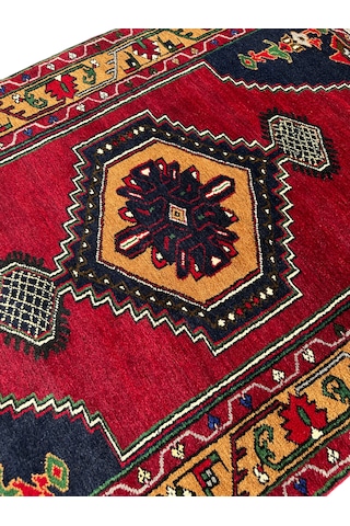El Dokuma Sıfır Yahyalı Halısı 110x200 Kırmızı Kök Boya Yün Halı Kırmızı