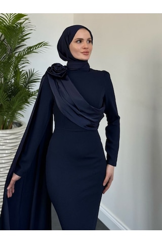 Pelerinli Abiye Lacivert