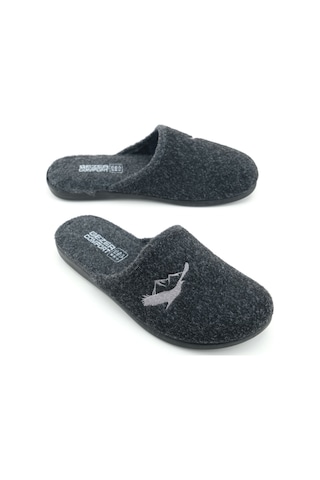 Gezer Erkek Kışlık Keçe Çıkarılabilir Cırt Cırtlı İç Taban Rahat Ev Bahçe Terlik Antrasit