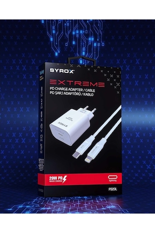 Syrox PD20L 3.0A PD 20 W Type-C To Lightning Şarj Adaptörü Kablo Set