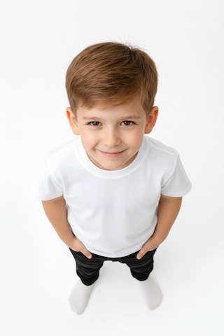 Parti Selesi Unisexs Çocuk Düz Kısa Kollu T-shirt Beyaz