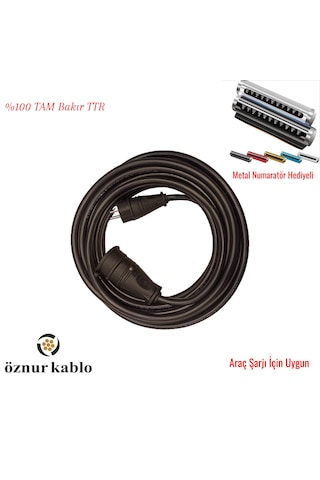 Öznur 3x2.5 Mm Araç Şarj Uzatma Kablosu - Tüm Araçlar Için Uyumlu -ttr Tambakır - Metal Numaratör Hediyeli 10 Metre
