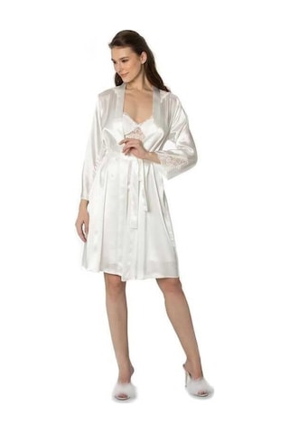Pierre Cardin Sütyen Kaplı Sabahlık Gecelik Set 4050 Ekru 001