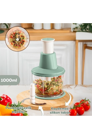 Porsima 232 Basmalı Pratik El Rondosu 3 Bıçaklı Blender Doğrayıcı 1000ml Yeşil Yeşil