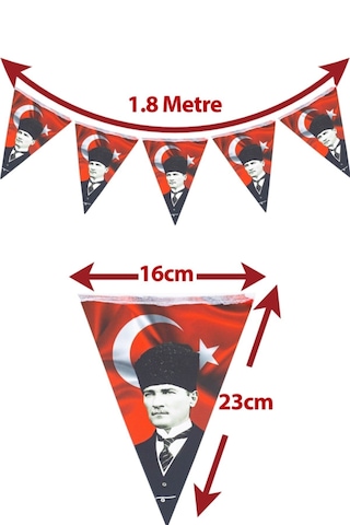 1 Adet 23 Nisan Türk Bayraklı Atatürk Baskılı Flama Süs 23 Nisan
